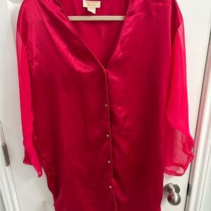 Victoria's Secret Gold Label Bright Red Satin Button-Up Nightgown